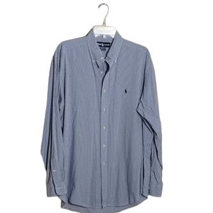 Ralph Lauren Men's Blue And White Check Long Sleeve Shirt. Size L